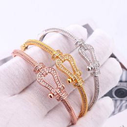 Ensemble de boucles en fer à cheval de mode coréenne avec bracelet creux en zircon, bracelet de luxe léger et polyvalent pour femmes, vente en gros, cadeau de la Saint-Valentin