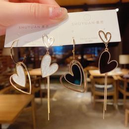 Koreaanse mode-sieraden oorbellen asymmetrische liefde oorbellen verklaring Kwastje hartvormige oorbel voor vrouwen cadeau