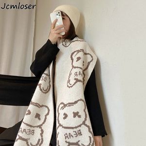 Koreaanse Mode Gebreide beer Winter Vrouwen Sjaal paar Warme Kasjmier Sjaals Hals Bandana Pashmina Lady Wrap 240111