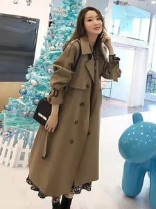 Mode coréenne longs manteaux femme hiver couleur unie revers Double rangée bouton coupe-vent femmes Trench manteau pardessus femme 240202