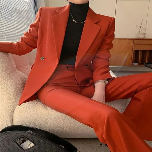 Fashion coréenne à manches longues Blazers Blazers High Waited Lady Pant Costumes Red For Women Office Wear 231221