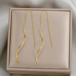 Moda coreana Long -Tassel Threader Pendientes para mujeres en forma de oleada de oleadas de bodas de arete de cadena larga