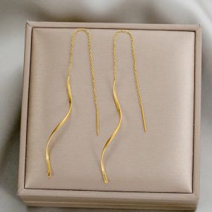 Koreaanse mode Lange Tassel Threader -oorbellen voor vrouwen Wave Vormige eenvoudige lange keten oorr earring Wedding Party Sieraden Gift Collare