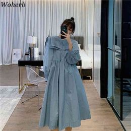 Mode coréenne lâche à manches longues robe femmes printemps été gothique plissé robes mi-longues Vestido Feminino 210519