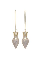 Korean Fashion Luxury MicroInlaid Zirkon Love Crown Long Earrings Jewelry Brand High Quality 18K Goldplated Earrings Valentine6063956