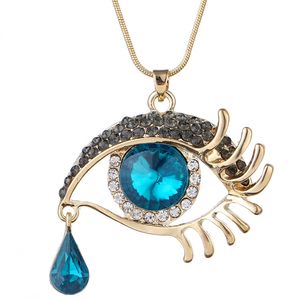 Collier avec yeux magiques, mode coréenne, larmes de cristal, cils, long pull, chaîne, bijoux