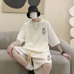 Korean Fashion Men Short Sets Hip Hop Rock Casual Suit grappige beer tshirts shorts 2 -delige set zomer tracksuit 2023 240422
