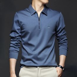 Mode coréenne hommes polos solides printemps automne t-shirt Streetwear affaires décontracté brodé en vrac à manches longues haut de taille mince 240124