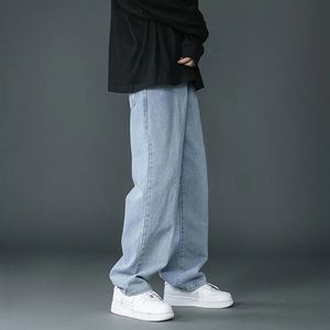 Korean Fashion Heren Casual Long Jeans Classic Man Straight Denim Wideleg broek Solid Color Light Blauw Black 3xl 240326
