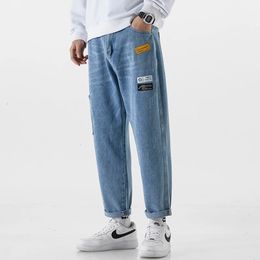 Koreanische Mode Herren Jeans Klassische Mann Gerade Denim Weite Hosen Einfarbig Bagy Hellblau Grau Schwarz 3XL 240124
