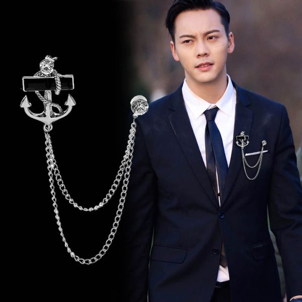 Mode coréenne nouvelle broche ancre à pampille personnalisée avec chaîne à franges broches en métal épinglette Badge costume masculin hommes accessoires