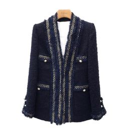 Fashion coréenne nouvelle femme en V Couleur unie solide moyenne longue en tweed en tweed Blazer Blazer Coat Casacos plus taille smlxlxxl