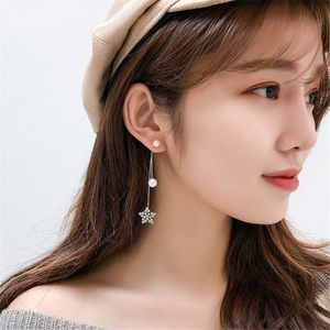 Mode coréenne strass étoile imiter perle gland boucle d'oreille femmes couleur argent élégant bijoux de mariage Brinco cadeau I-417 Dangle Chandelier