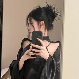 Korean Fashion Ribbon Black White Feather Hair Clips For Women Claw Clip Nieuwe high-end veren hoofdbanden Hairs Accessoires Hoofdkleding 1370
