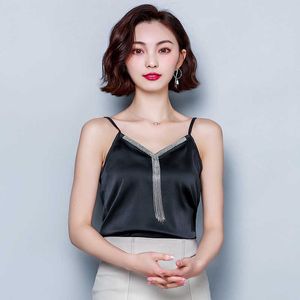 Mode coréenne Soie Femmes Camis Streetwear Sexy Tops Gland Satin Halter Femme Réservoir Plus Taille XXL / Spaghetti Strap 210531