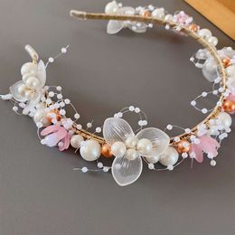 Korean Fashion Simple Pearl Women Girls Children Flower Hoofdband Bruid Bruid Kroon Sweet kralen Kiefkisel L2405