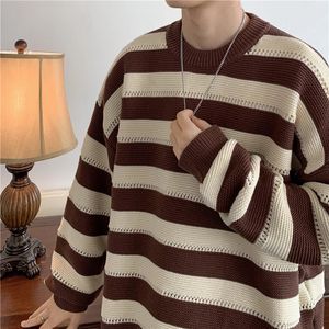 Mode coréenne rayé Patchwork chandails hommes automne hiver surdimensionné Streetwear décontracté tricoté pull hommes pulls 240125