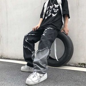 Mode coréenne Gland Contraste Jeans Tendance Cool High Street Harajuku Style Lâche Bord Brut Hommes 211108