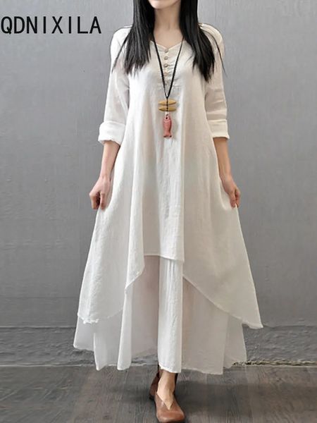 Moda de moda coreana Mujeres Summer Summer suelta Longwe Long Vestidos para mujer Elegamiento de bolsillo casual de bolsillo de medio calendario 2403128