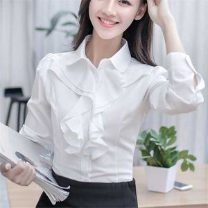 Koreaanse mode vrouwen blouses shirts elegante ruche chiffon ol shirt plus size s tops en blusas mujer de moda 210531