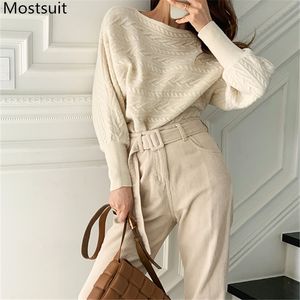 Koreaanse mode vrouwen sets trui + hoge taille broek pakken kantoor elegante dames vrouwelijke tweedelige femme lente herfst 210518