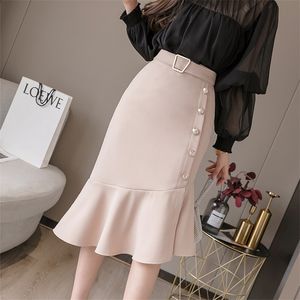 Korean Fashion Women Skirts Elegante vrouwen Hoge taille Mermaid Rok plus size vrouw onregelmatige kralen rok Lady Rokken dames xl 210306