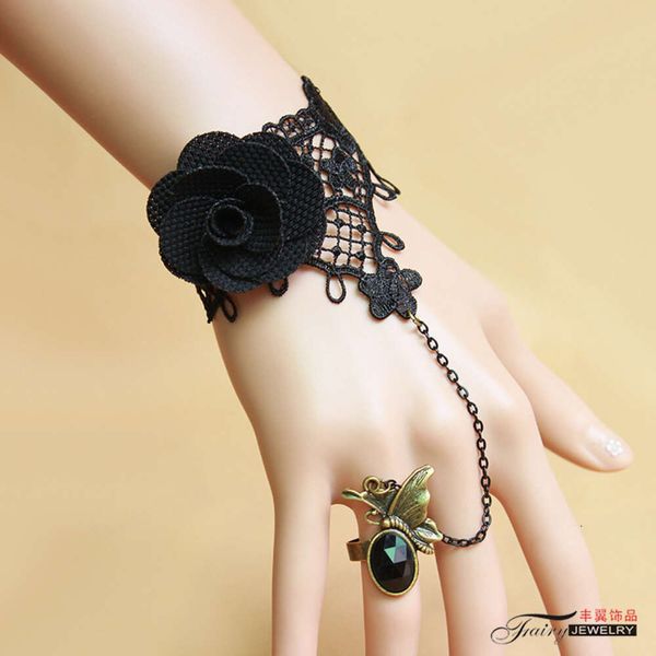 Fashion coréenne Fashion Black en dentelle Bracelet Rose Bracelet avec Ring Set Set Bijoux GS177