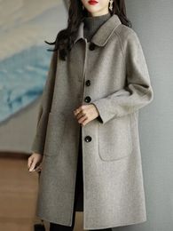 Manteau en laine mode coréenne automne et hiver 2023, rétro femmes, tempérament mince, simple boutonnage, longueur moyenne, Tweed 240105