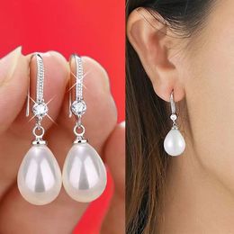 Koreaanse Mode Zirkoon Parel Drop Dangle 14K Wit Gouden Oorbellen voor Vrouwen Bruiloft Oorbel Verjaardagsfeestje Bruiloft Sieraden Gift Pendiente Mujer