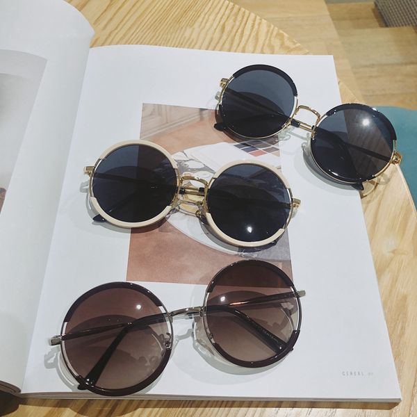 Gafas de sol de moda femenina coreana 2020 nueva ola de gafas con montura redonda UV en la cara grande era delgada ElkY