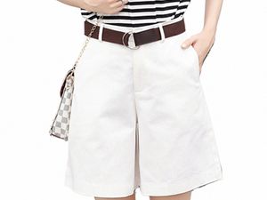Coréen Fi Casual Summer Shorts Femmes Lâche Large Jambe Pantal Femme Ceinture Vert Blanc Taille Haute Shorts Femme S-XXL Q1IB #