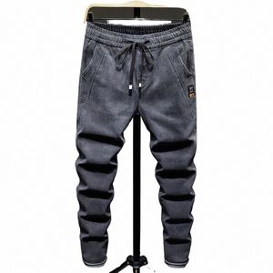 Coréen Fi Hommes 2024 Cordon Slim Hommes Taille élastique Jeans Denim Pantalons décontractés pour Printemps Automne Hommes Harem Denim Jeans Y0cg #