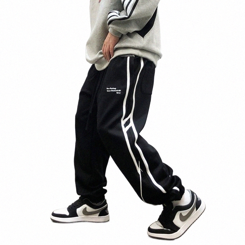 coréen fi streetwear pantalon de survêtement rayé pour hommes vêtements de jogger hip hop hop harajuku joggers décontractés sport pantalon mâle C9w8 #