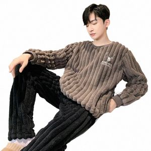 Koreaanse Fi Winter Flanel Nachtkleding Voor Mannen 2 Delige Set Pijamas Mannelijke Coral Fleece Warm Pjs Nachtkleding Pyjama Homme p3eG #