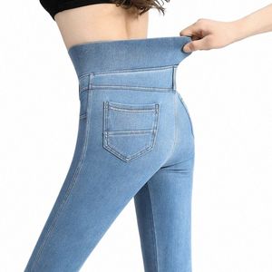 Coréen Fi Femmes Grande Taille Skinny Jeans Printemps Automne Streetwear Pantalon Décontracté Denim Poches Élastique Taille Haute Pantalon Crayon n1zy #