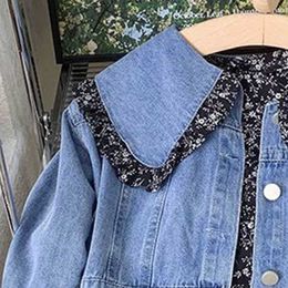 Koreaanse Bloemen Herfst Meisje Denim Jasje Tops Bloem Pak Meisjes Kleding Mode Prinses Jurk Sets Y