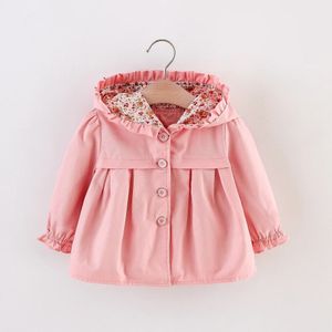 Chaquetas coreanas de flores para niñas, rompevientos con capucha sólida para primavera y otoño para niños de 04 años, abrigo informal, gabardina 240220