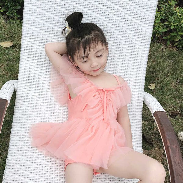 Chicas coreanas volantes traje de baño para niños dulce encaje traje de baño niños traje ropa ins moda verano desgaste 210529
