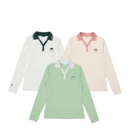 Koreaanse golfdomenen lange mouwen t-shirt ijs zijden dunne gebreide poloshirt buiten slanke fit sporten en vrijetijds t-shirt polo tees