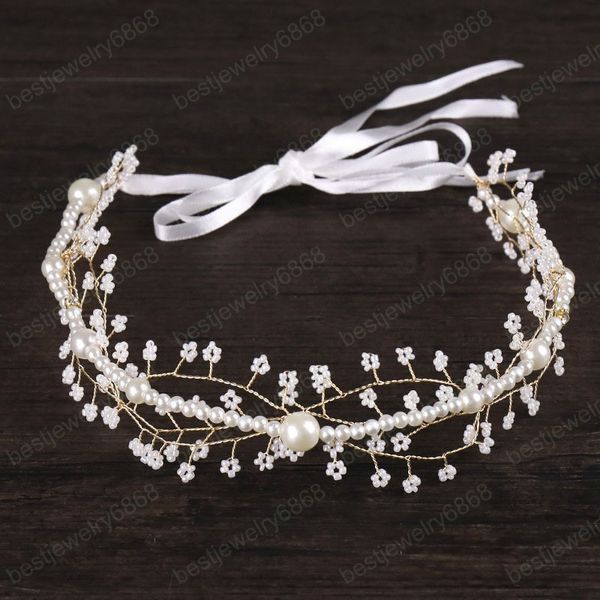 Coréen fait à la main perles ruban bandeau cheveux bijoux bandeau diadèmes de Noiva mariée casque femmes accessoires de mariage