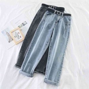 Koreaanse hoge taille jeans vrouwen harembroek losse casual plus size high street denim broek pantalon femme vintage met riem B90 210714