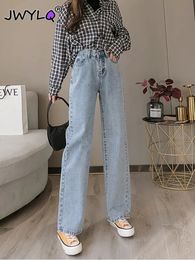 Coréen taille haute pantalon droit ample femme printemps automne Streetwear Baggy jean 2023 classique lavé Denim pantalon Vaqueros 240102
