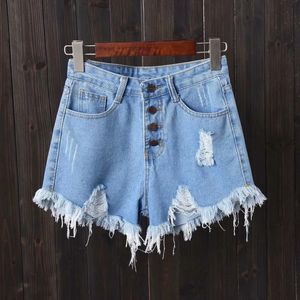 Koreaanse hoge taille denim shorts S6XL dames zomerse mode gescheurde randen gescheurd gat losse broek casual korte jeans 240409