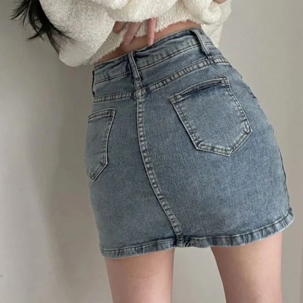 Mini de la mezclilla de Denim High Wiats de Korean Mujeres Summer SEXY BACTO TIENTO FALDITAS MUJER MUJER Fit Y2K Faldas cortas Femenina