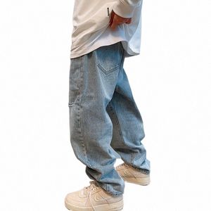 Coréen Hip Hop Ripped Baggy Jeans Hommes Vêtements Japonais Streetwear Pantalon cargo en denim à jambe droite Harajuku Pantalon décontracté Homme N4u2 #