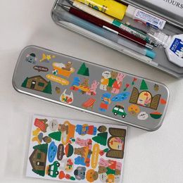 Boîte de papeterie en fer Instagram coréen mignon petit ours bricolage bricolage de crayon décoratif tente à main le stockage en métal 240521