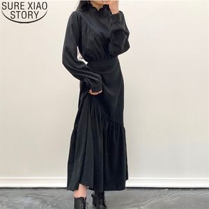 Vestidos de vendaje de cintura alta con volantes irregulares coreanos Vintage Maxi para mujeres Vestido largo plisado Vestido Feminino 12802 210506