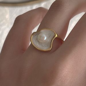 Coréen japon élégant coquille perle bagues pour femmes filles mode métal or couleur jointure anneaux bijoux