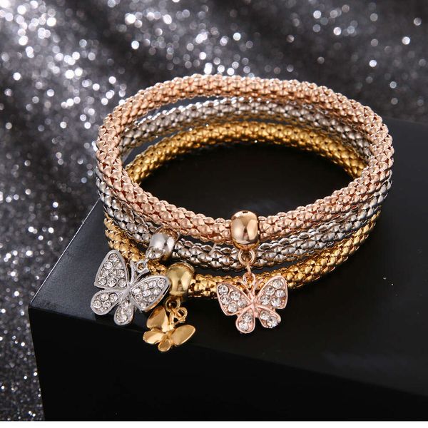 Bijoux coréen mode Bright Sier String Butterfly Lock Diamond Diamond Set Fried Pâte Twists Bracelet