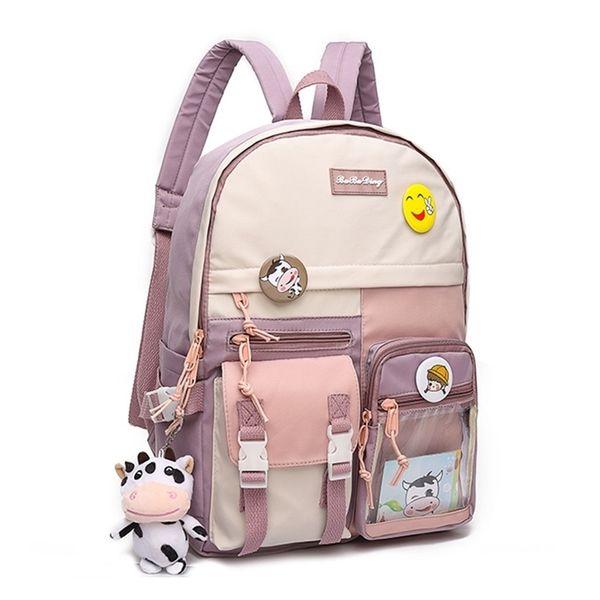 Coréen Kawaii Rose Sacs à dos pour adolescentes College Student Casual School Sac Dames Bookbag Femmes Mignon lambrissé 211215